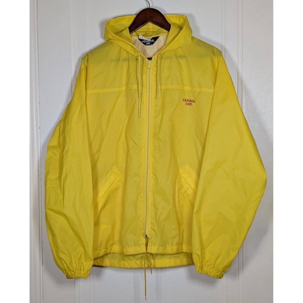 VTG Canada Dry Jacket Golf Windbreaker Mens Medium Yellow Vintage Full Zip Hood